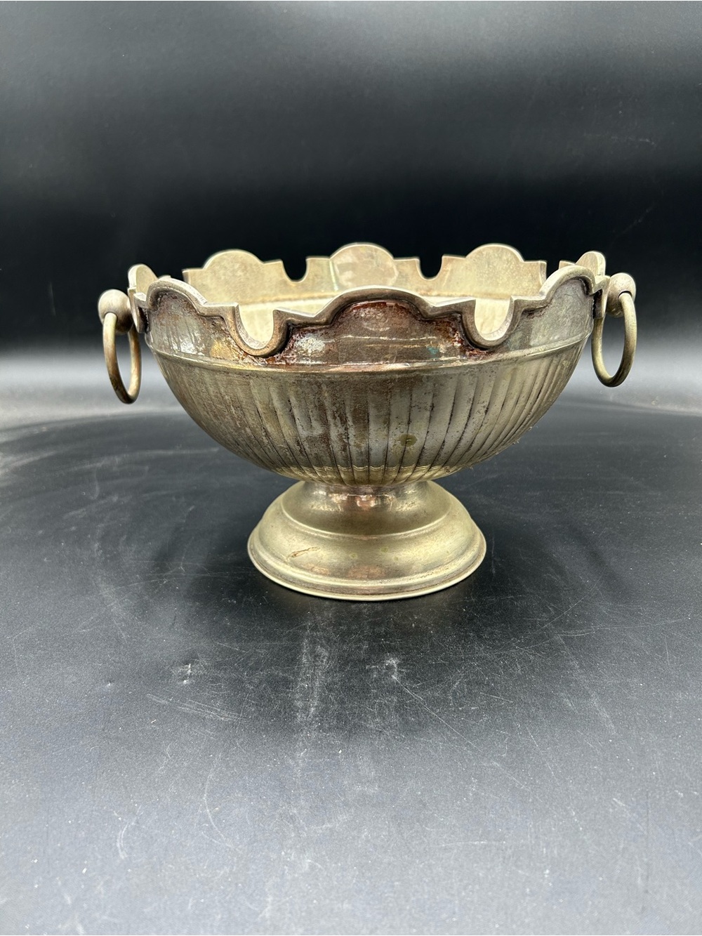 Antique-Style Brass Bowl monteith with Ring Handles - Patinated Gold